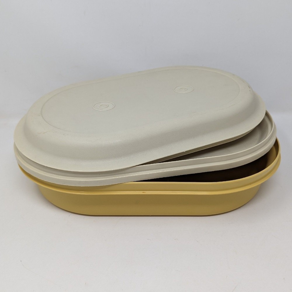 Tupperware 3 Pc Oval Hot Cold Server Harvest Gold 1326-7 1327-6 1328-8 Vintage